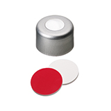 8mm Open Top Crimp Cap, 4mm hole, with Red PTFE/White Silicone septum (1.3mm thick)