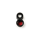 8mm open top cap with flange (black, pp), 5.5mm hole, with red ptfe/white silicone pre-slit septum