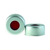 11mm Aluminium Crimp Cap, silver, with PTFE/Silicone (Red/White) Ultra-Low Bleed Septa, pk.100