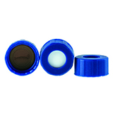 9mm PP Screw Cap, blue, with PTFE/Silicone (Red/White) Ultra-Low Bleed Septa, pk.100