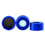 9mm PP Screw Cap, blue, with PTFE/Silicone (Red/White) Ultra-Low Bleed Pre-Slit Septa, pk.100