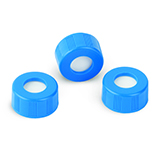 Restek Caps, Short Screw 9mm Blue Ribbed PTFE/Silicone Lined for Agilent 7693A, pk.100
