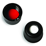 8mm Cap (black/Flangeless) with Septa Red PTFE/Silicone 0.060" w/Slit, pk.100