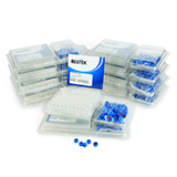 2.0ml, 9mm Screw Vials (clear) w/Graduated Marking Spot, Caps (blue) & Septa PTFE/Butyl Rubber, pk.1000