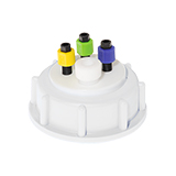 VICI Waste Cap, DIN60, 3 Ports (1/4"-28 Thread) and 1 Port (1/2-20 Thread) for 1/4" OD Tubing (incl. Nuts Ferrules and Plug), ea.