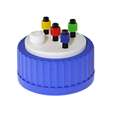 VICI Waste Cap, GLS80, 4 Ports (1/4"-28 Thread) and 1 Port (1/2-20 Thread) for 1/4" OD Tubing (incl. Nuts Ferrules and Plug), ea.