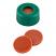 ND9 Short Thread Screw Caps (green) with Septa Silicone Rubber/PTFE (red/transparent), pk.100