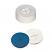Snap Ring Cap soft version (transparent) with slitted Septa Silicone/PTFE (white/blue), 55° shore A, 1.0mm, pk.1000 - "X"-Cut