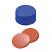 9-425 Screw Cap (blue) with Septa Natural Rubber/TEF (red-orange/transparent), 60° shore A, 1.0mm, pk.1000 - Closed Top