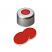 8mm Open Top Crimp Cap (silver, aluminum), 4mm hole, with Red PTFE/White Silicone/Red PTFE septum (1.0mm thick), pk. 200