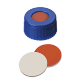 ND9 Short Thread Screw Caps (blue) with Septa Silicone Rubber/PTFE, pk.100