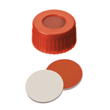 ND9 Short Thread Screw Caps (red) with Septa Silicone Rubber/PTFE, pk.100