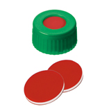 ND9 Short Thread Screw Caps (green) with Septa PTFE/Silicone/PTFE, pk.100