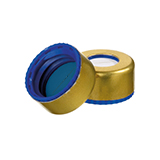 ND9 Magnetic Short Thread Screw Caps (gold) with slitted Septa Silicone/PTFE, pk.100