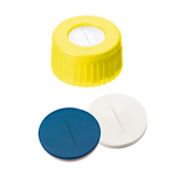 ND9 Short Thread Screw Caps (yellow) with slitted Septa Silicone/PTFE, pk.100