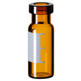 1.5ml Crimp Neck Vial 32 x 11.6mm (amber) with label & filling lines, wide opening, pk.100 - Silanized