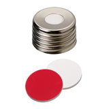 ND18 Magnetic Screw Cap (8mm hole) with Silicone/PTFE Septa (white/red), 1.3mm, 45° shore A , pk.100 (old part number 18031578)