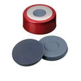 ND20 Magnetic "Bimetal" Crimp Cap (8mm hole), Red/Silver, with Butyl/PTFE Septa, pk.100