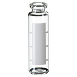 20ml ND20 Headspace Crimp Vial (clear) with label and filling lines, 75.5 x 23mm, rounded bottom, pk.100