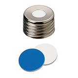 PAL System Screw Cap 10CV and 20CV, designed for the PAL Autosampler. Optimized for SPME Fiber. ND18 Magnetic, Silver, Silicone/PTFE Septa, Blue/White Color, 1.5mm, Pk of 100 pcs