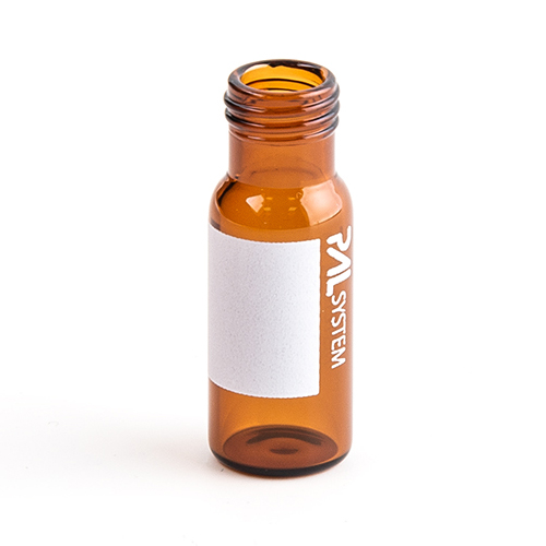 PAL System Vial 2CV, 1.5ml Amber Glass with Label, designed for the PAL Autosampler. 12x32mm, 1st Class Hydrolytic Glass, fits ND9 Screw Caps, Pk of 100 Pcs