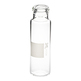 PAL System Vial 20CV, 20ml Clear Glass with Label, designed for the PAL Autosampler. 75.5x22.5mm, 1st Class Hydrolytic Glass with flat finish for better sealing, fits ND18 Screw Caps, Pk of 100 Pcs