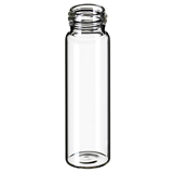 PAL System Vial 40CV, 40ml Clear Glass with Label, designed for the PAL Autosampler. 95x27.5mm, 1st Class Hydrolytic Glass with flat top for optimized sealing. For ND24 Screw Caps, Pk of 100 Pcs
