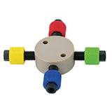 Cross, PEEK, 1/4"-28 Thread, 0.50mm bore, complete, ea.