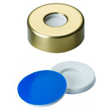 ND20 Magnetic Crimp Cap (8mm hole) with Septa Silicone/PTFE (white/blue), 55ø shore A, 3.0mm, with thinner injection area pk.1000