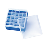 PP Storage Box for 24mm OD Vials (blue), 130 x 130 x 102mm, 25 Position, ea.