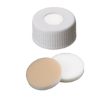 PP Screw Cap with Hole (white) for 24-400 Screw Neck, Septa Silicone/PTFE, pk.100